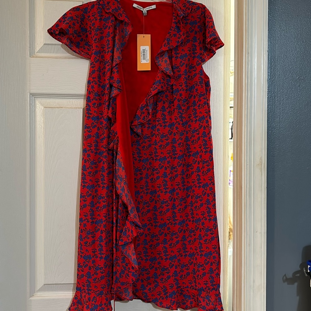 Red and blue Collective Concepts wrap dress!